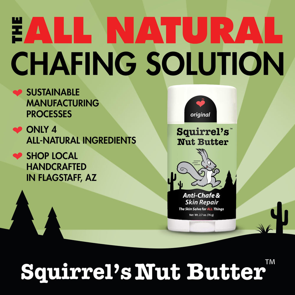 Squirrel's Nut Butter Anti Chafe Stick being applied on skin before a run.