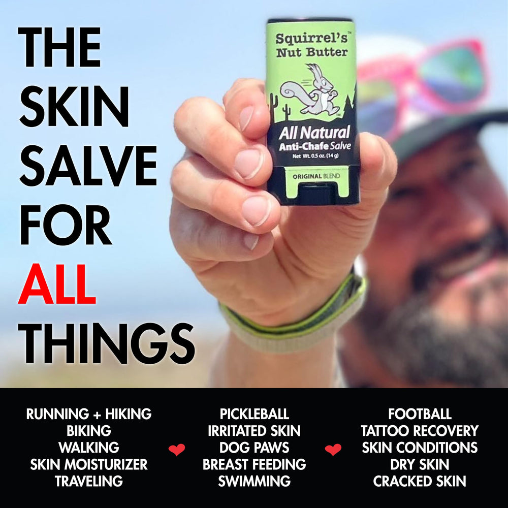 Squirrel's Nut Butter Anti Chafe Stick uses natural ingredients highlighted.