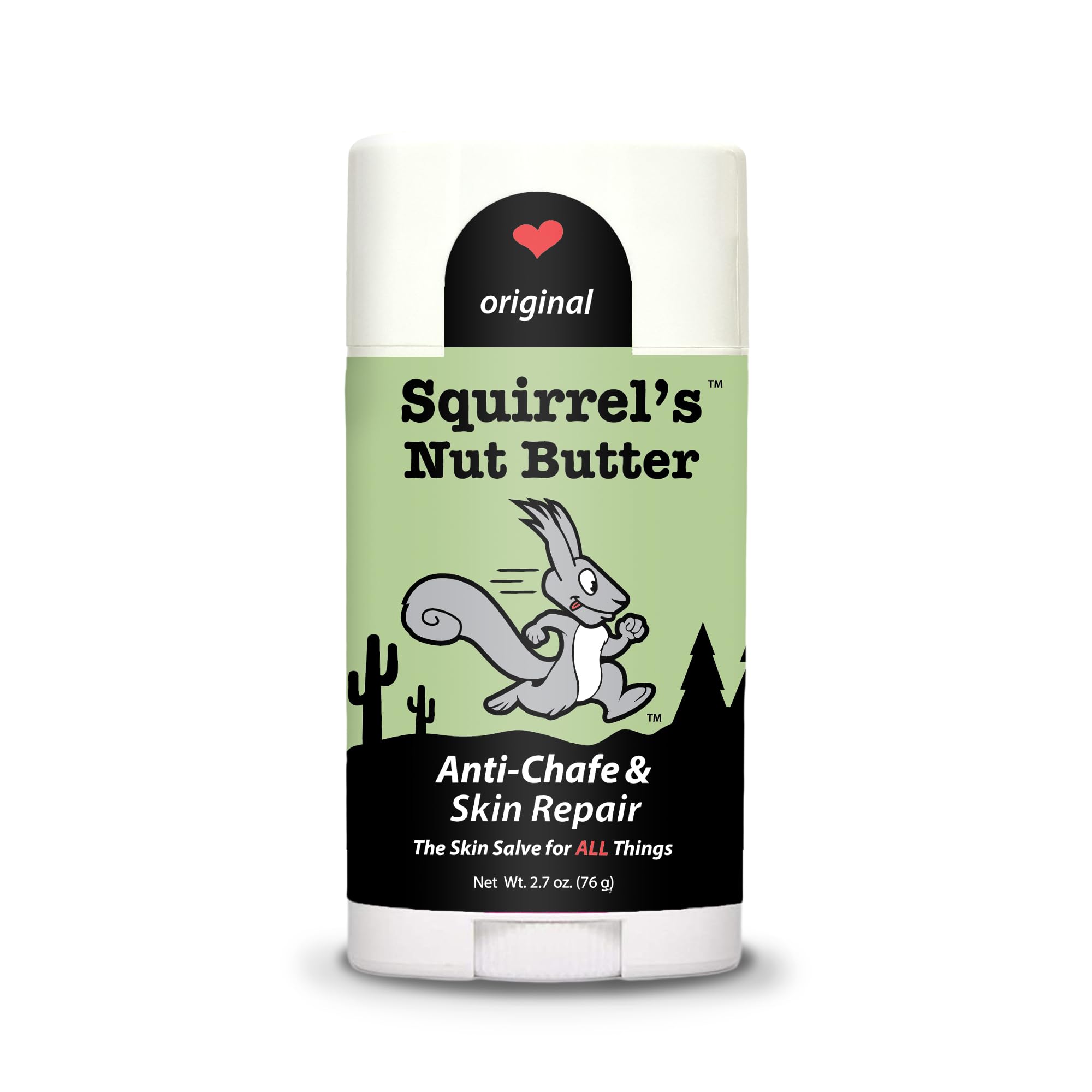 Squirrel's Nut Butter Anti Chafe Stick packaging shown for travel protection.