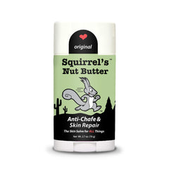 Squirrel's Nut Butter Anti Chafe Stick packaging shown for travel protection.