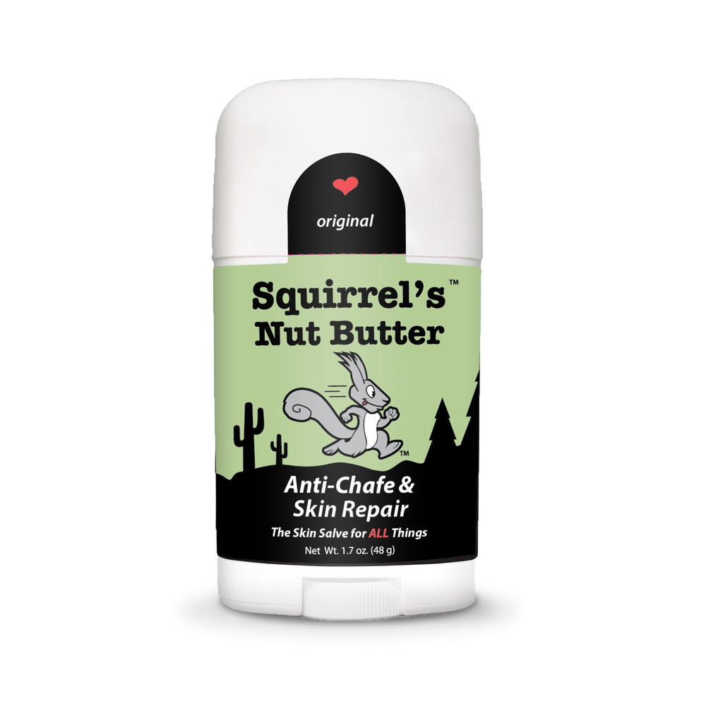 Squirrel's Nut Butter anti-chafing stick applied to pack strap during hike.
