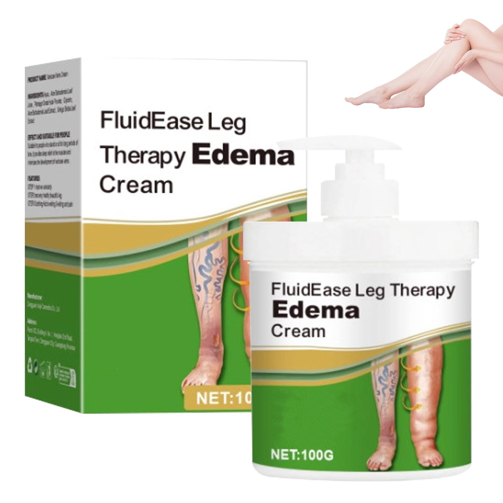 SQZRAN FluidEase cream packaging highlighting natural herbal formula for leg care
