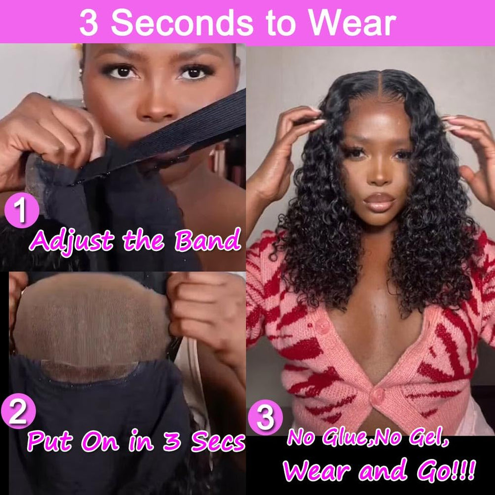 Srakuw water-wave bob wig highlights natural curls and movement for daily styling.