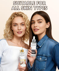 SRIOIO two-piece serum pack highlighting hydration from white and black rice.