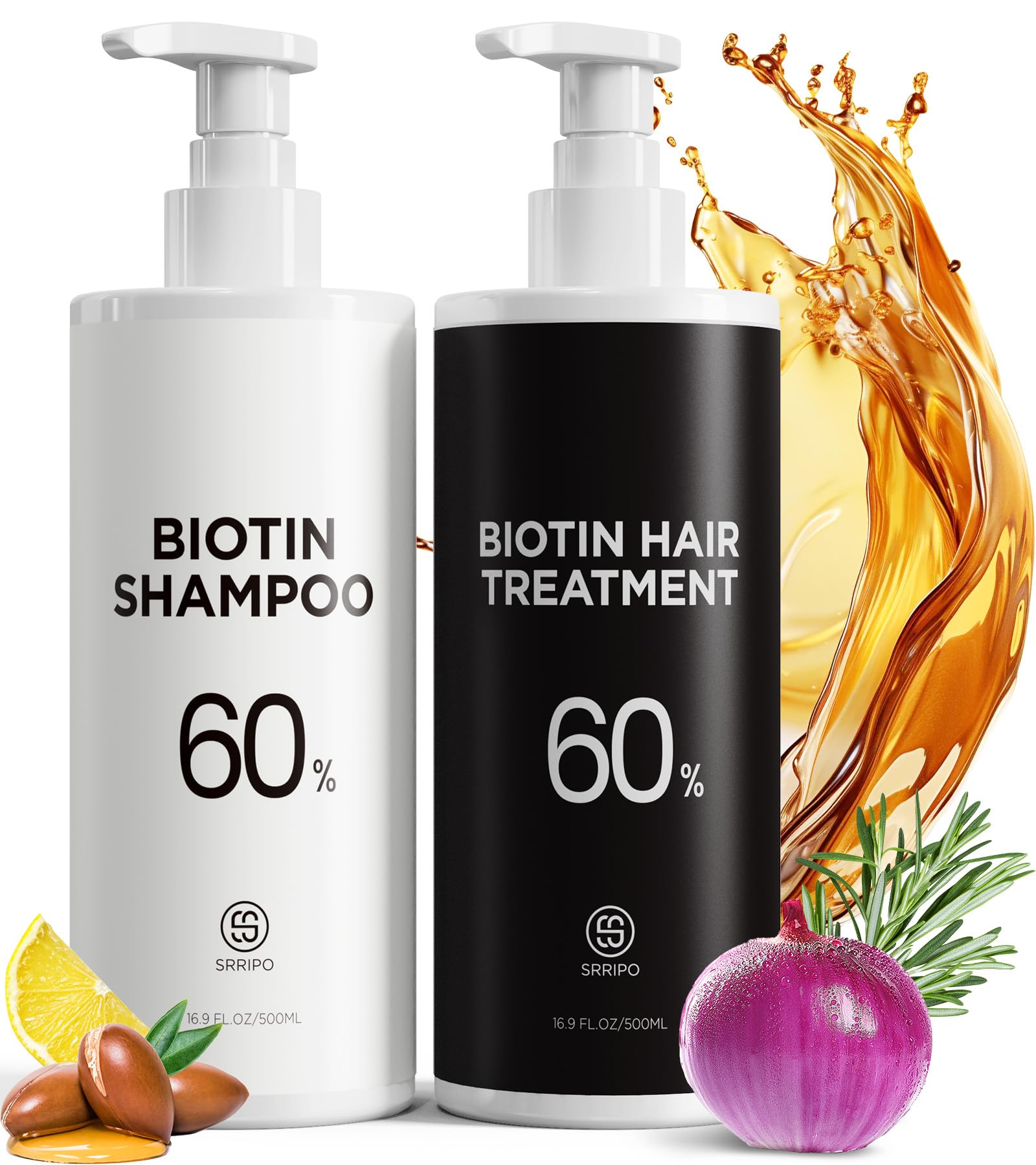 Srripo dual-essence shampoo bottle close-up showing premium herbal formula for fuller hair