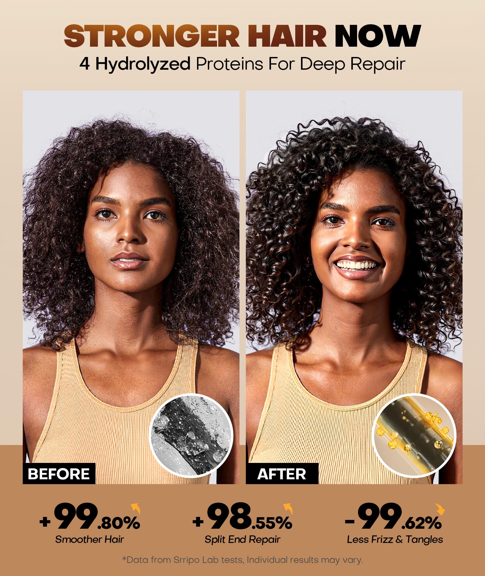 Srripo four hydrolyzed proteins keratin formula strengthens elasticity