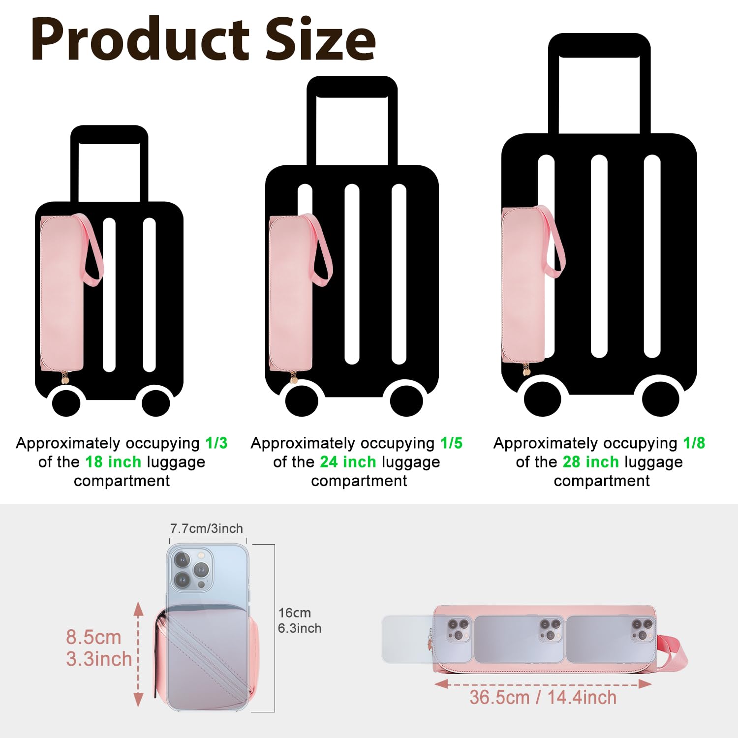 SS Hair Tools Travel Bag dimensions 14.4x3.3 inches fits curling irons.