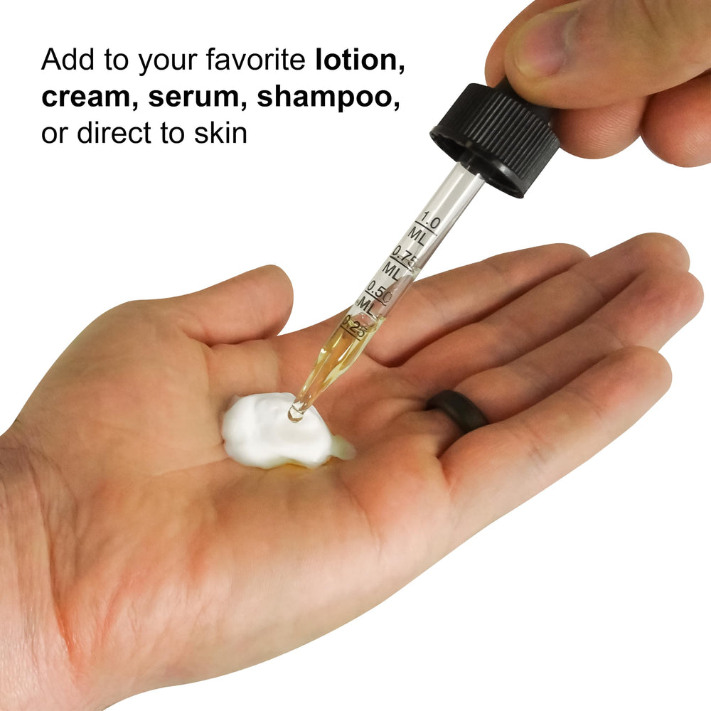 St. Croix serum dropper enables precise scalp and facial routine applications.