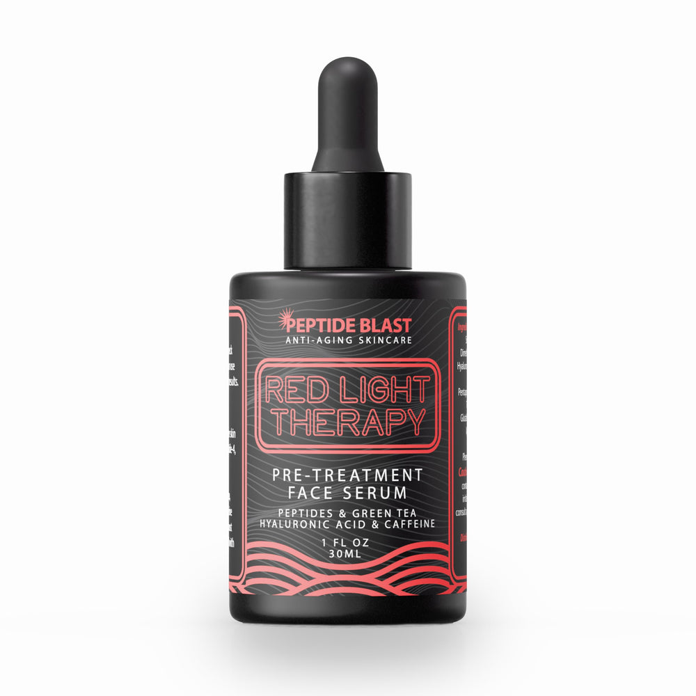 St. Croix red light activation serum bottle front ready for pre-therapy skin prep.