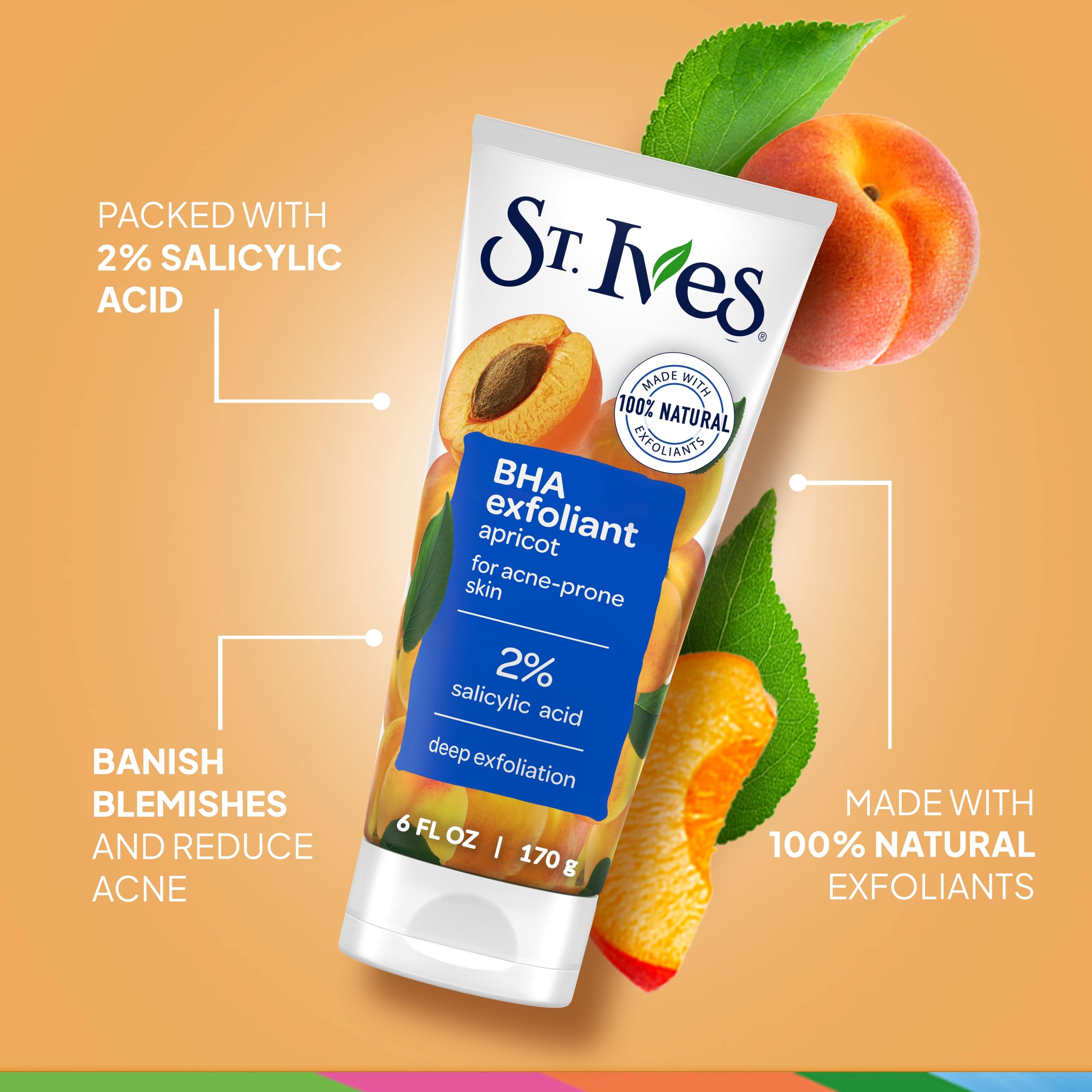 St. Ives Acne Control Apricot Scrub comes in a 6-ounce tube for regular use
