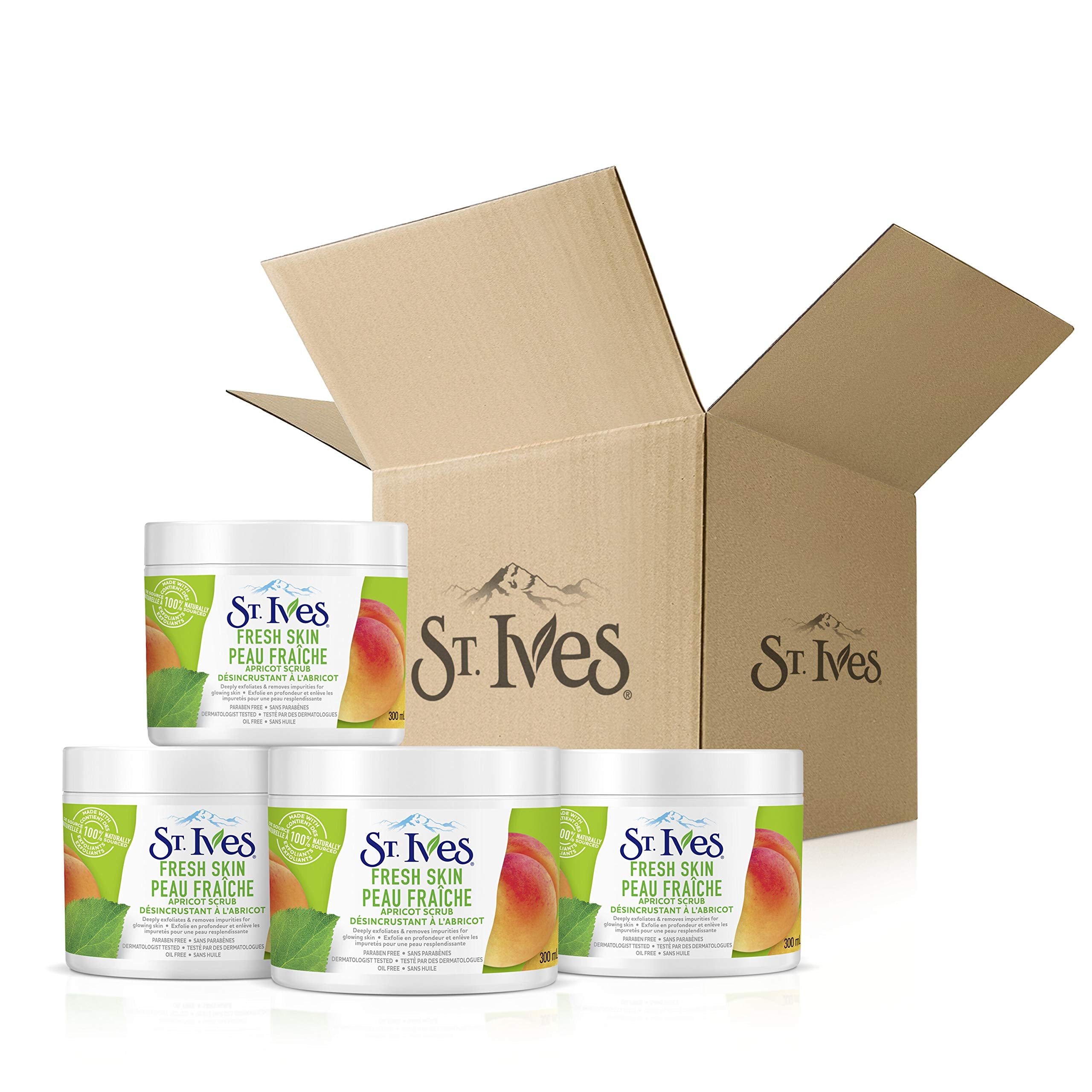 St. Ives Fresh Skin Apricot Scrub texture featuring oil-free formula for daily use.