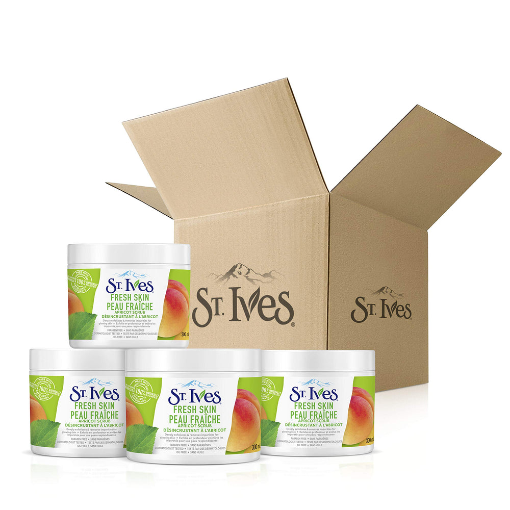 St. Ives Fresh Skin Apricot Scrub texture featuring oil-free formula for daily use.