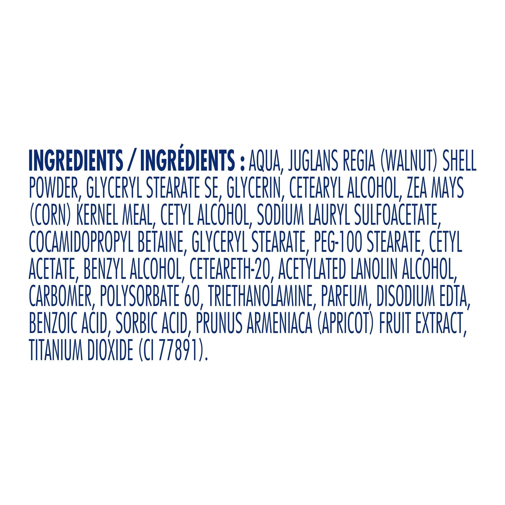 St. Ives Fresh Skin Apricot Scrub closeup highlights paraben-free promise.