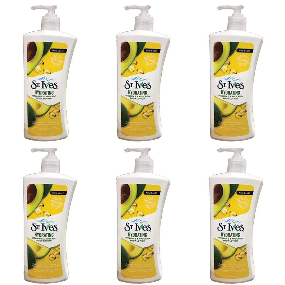 St. Ives Daily Hydrating Vitamin E & Avocado lotion bottle delivers daily moisture for smooth skin.
