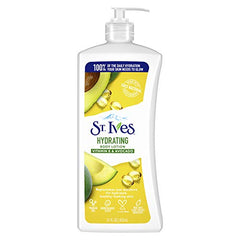 St. Ives hydrating lotion pump closer shows quick absorption for smooth skin.