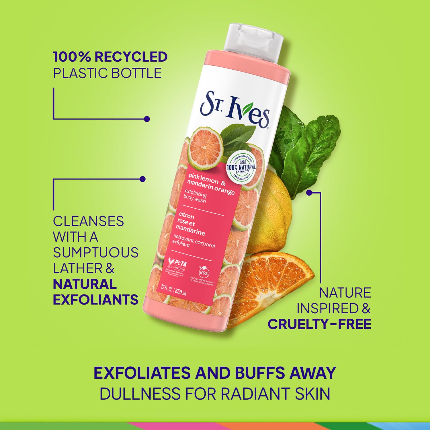 St. Ives natural extracts label highlights plant-based ingredients and gentle formulation