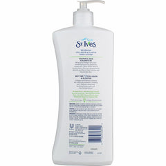 St. Ives Renewing Body Lotion cream texture close-up suggests smooth, velvety skin after application.