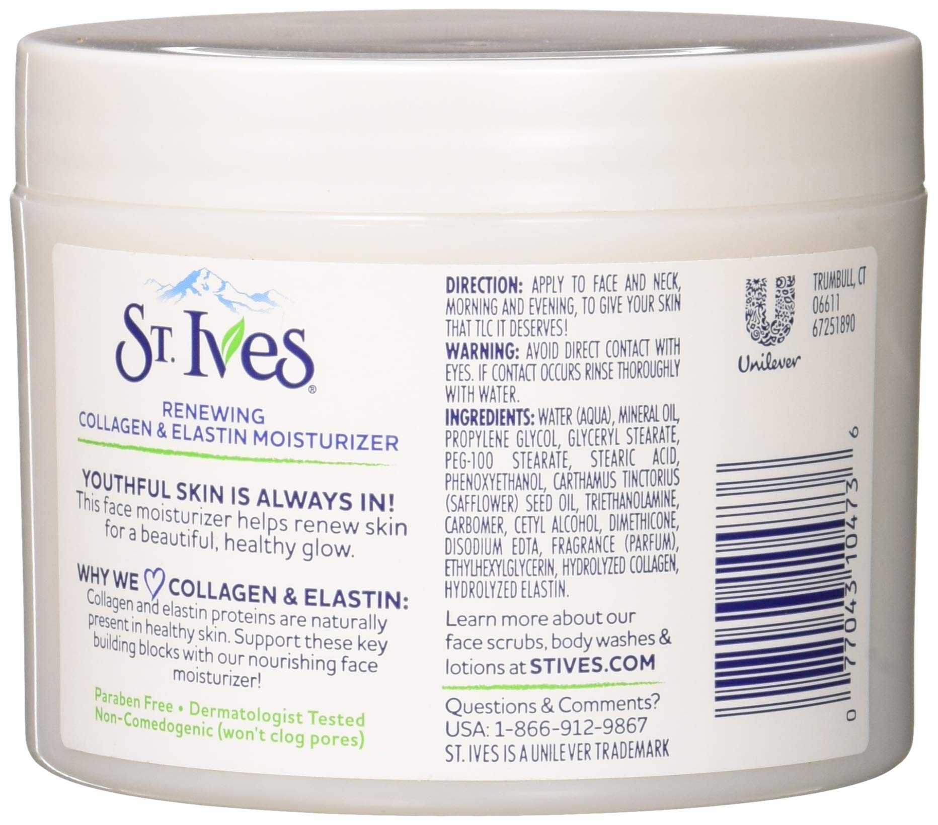 St. Ives Renewing Collagen Elastin Moisturizer jar closeup shows creamy texture