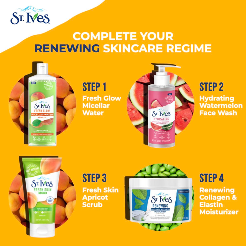 St. Ives bottle in routine use showing daily application from cheeks to chin