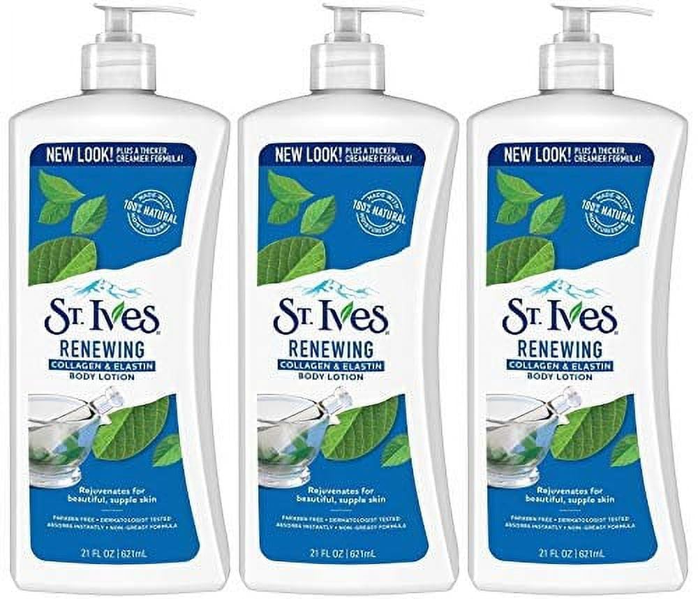 St. Ives Skin Renewing Body Lotion bottle pour promotes hydrated, radiant skin