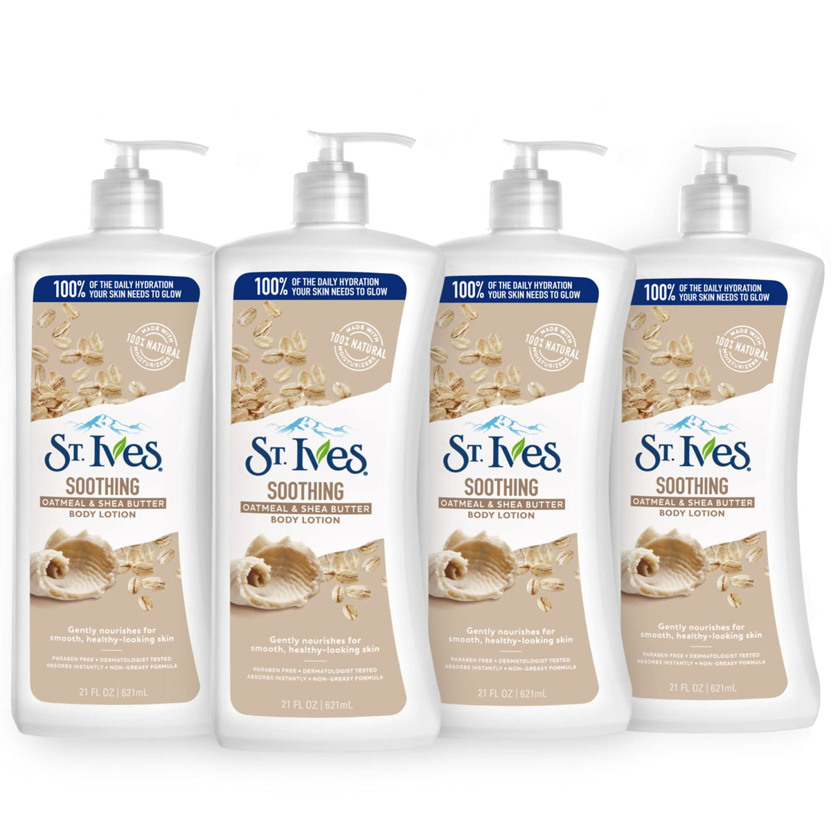 St. Ives soothing lotion pump bottle provides daily hydration.
