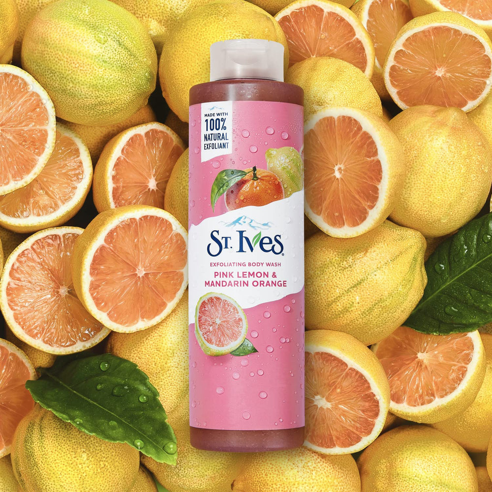 St. Ives two-pack 16 oz bottles on bathroom shelf