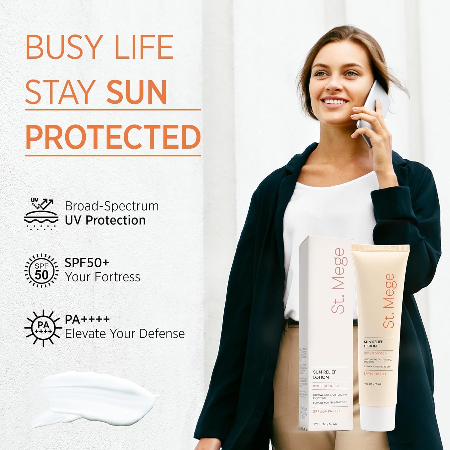 St. Mege Rice Sunscreen application demonstrates quick absorption and non-greasy finish