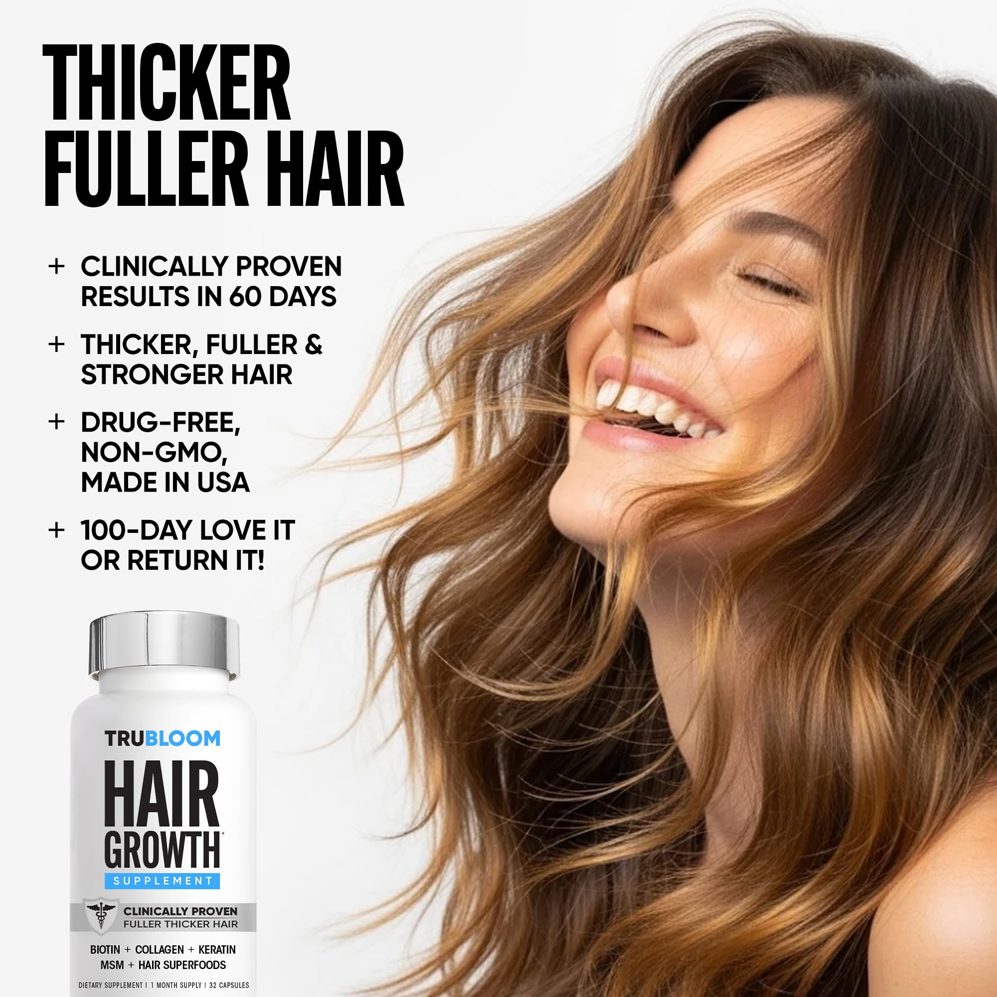 St. Tropica Tru Bloom user with longer thicker hair appearance.