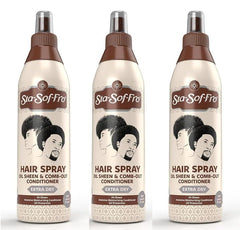 Sta-Sof-Fro Hair Spray bottle pour shows easy-to-use detangler action for smooth comb-out.