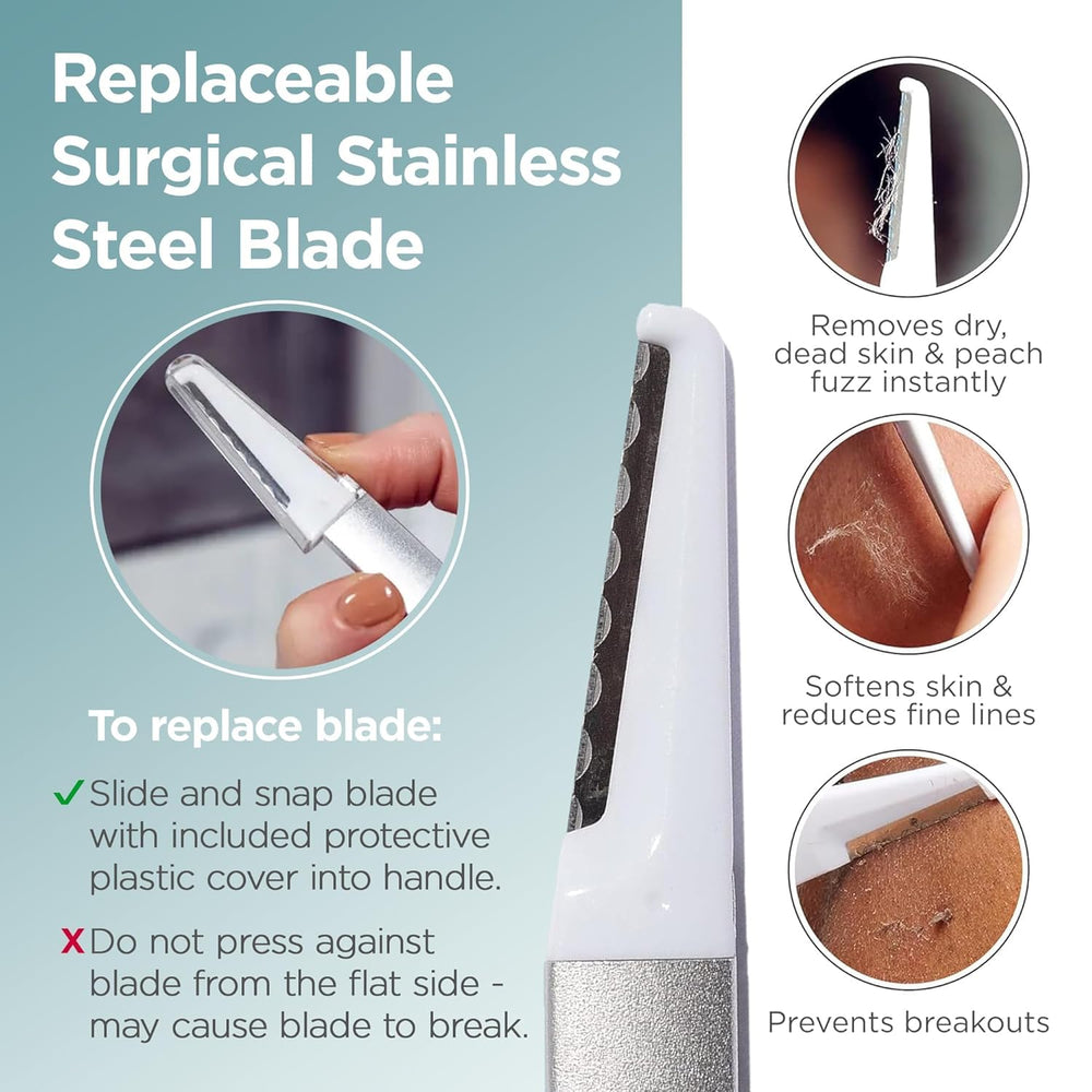 StackedSkincare dermaplaning tool at 45-degree angle for safe, controlled exfoliation.