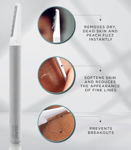 StackedSkincare dermaplaning tool peach fuzz removal and skin smoothing for radiant makeup prep.