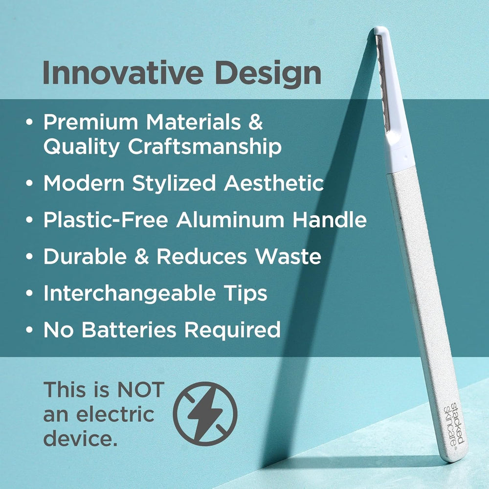 StackedSkincare dermaplaning tool replaceable blade for reusable professional-grade skincare at home.