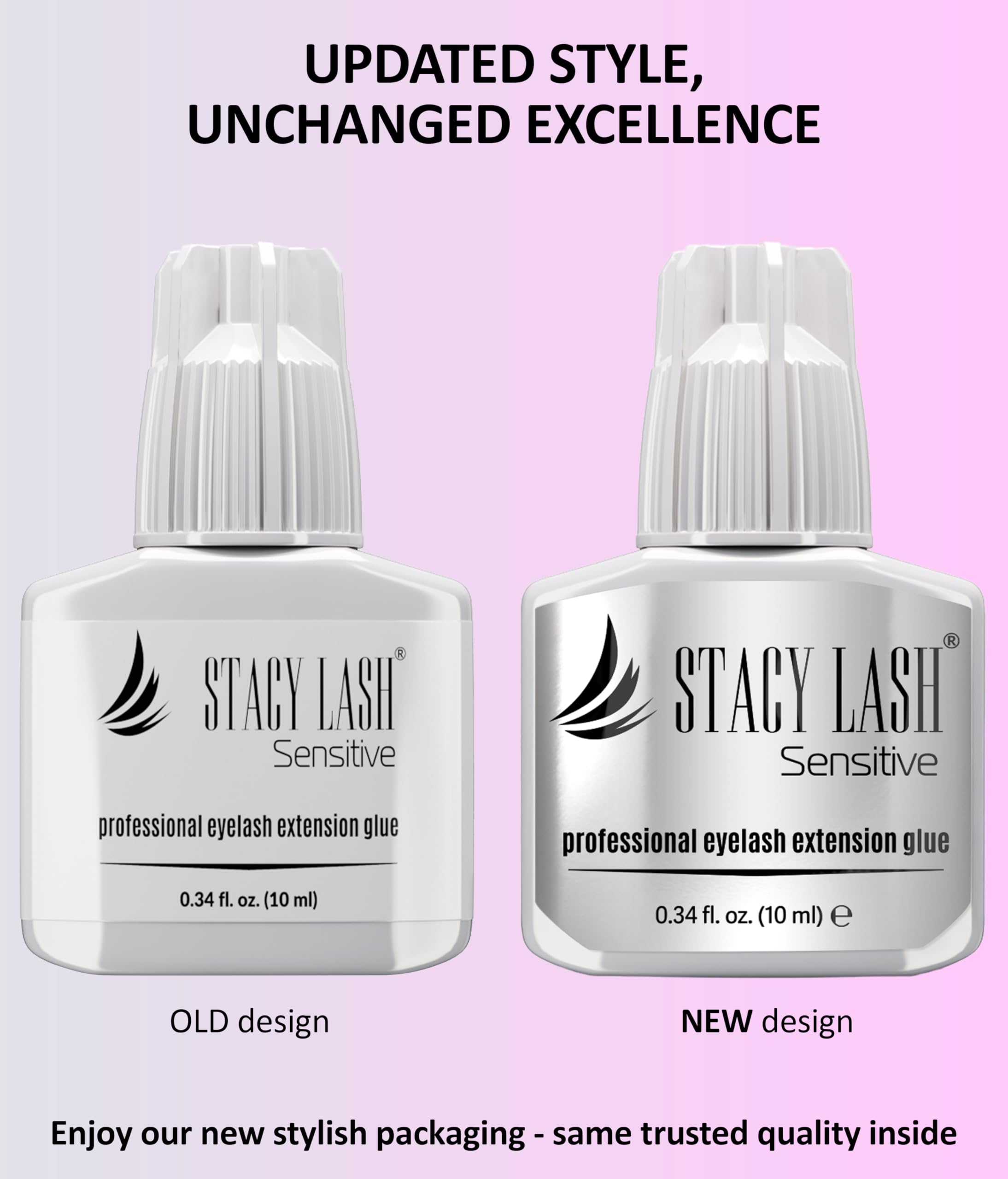 STACY LASH adhesive bottle closeup highlights fast 5-6 second dry time.