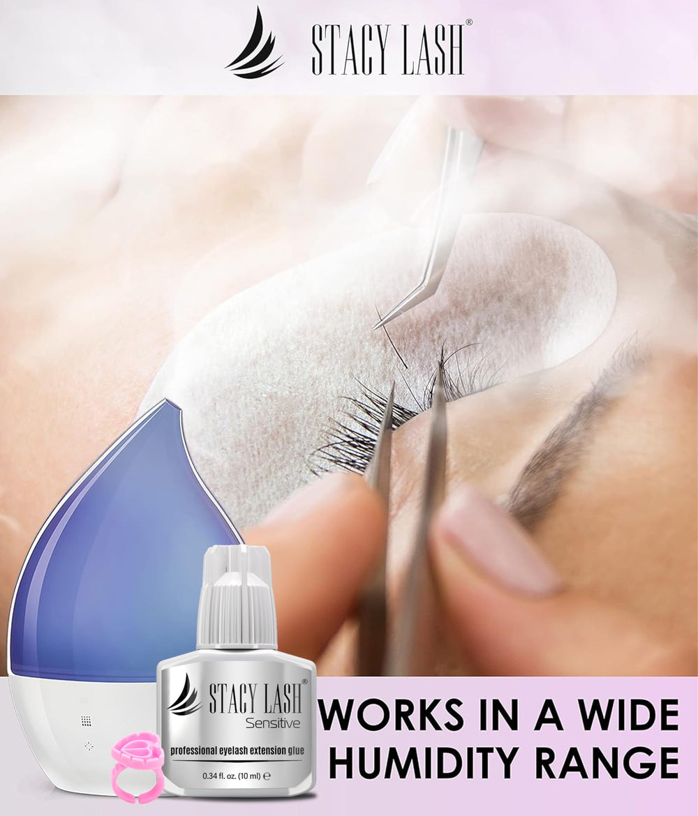 STACY LASH packaging shows quick-dry formula for efficient lash sessions.