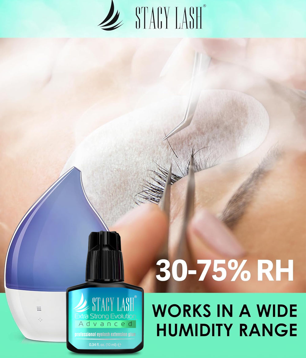 STACY LASH Evolution glue 6weeks retention hint implies extended wear potential.