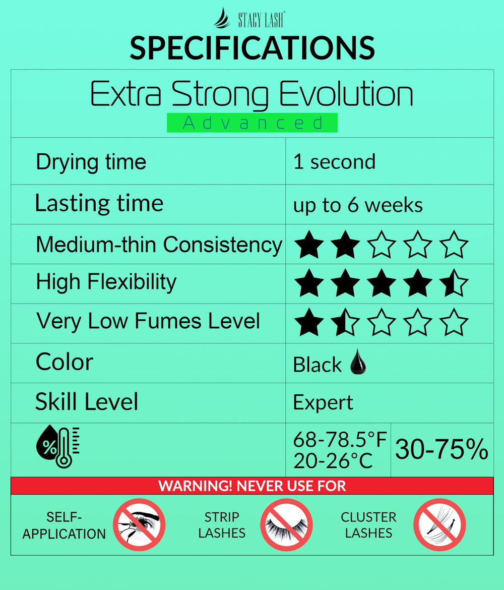 STACY LASH Extra Strong Evolution black adhesive closeup reveals a seamless bond line.