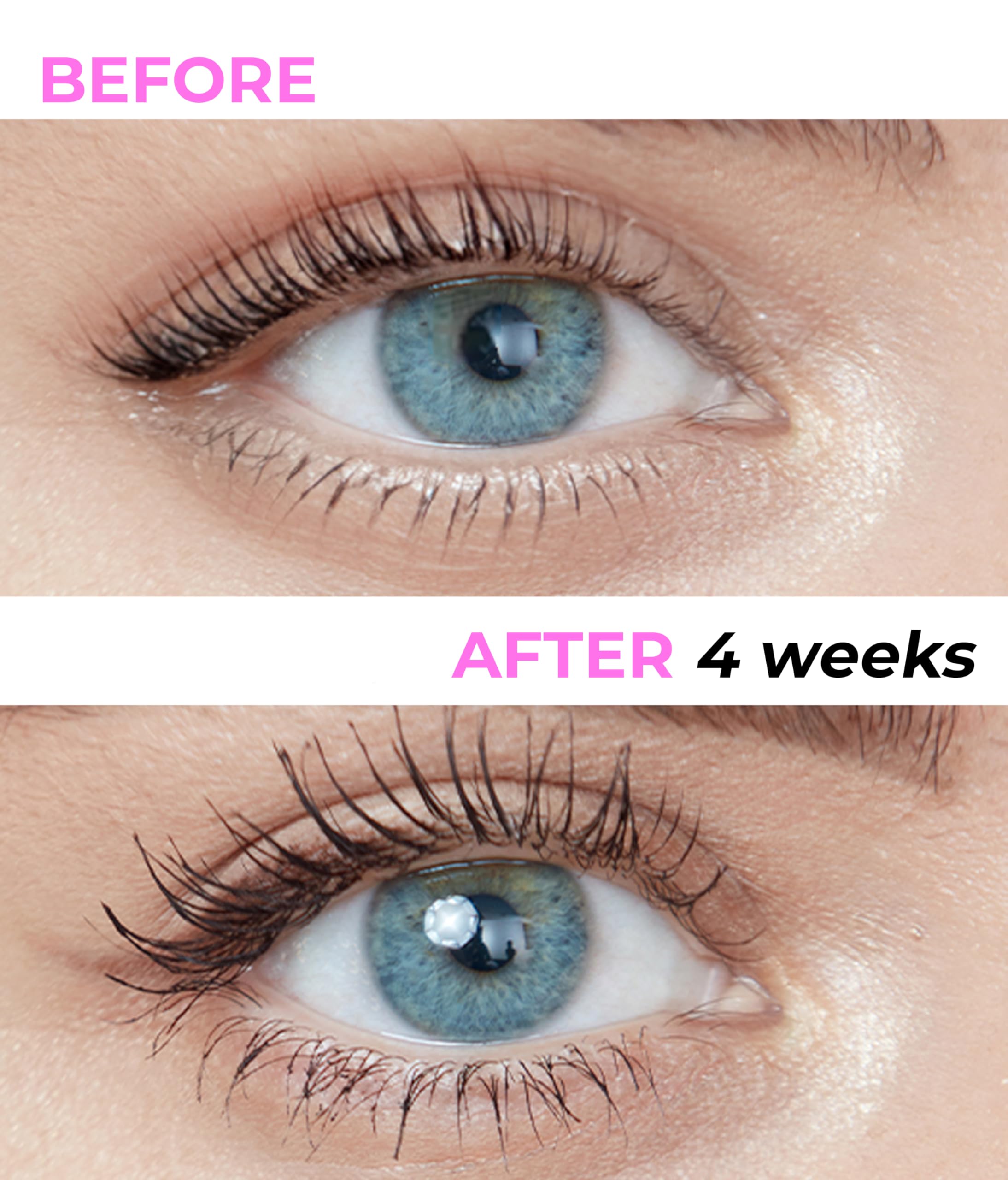 Stacy Lash Growth Serum brush application demonstrates precise lash and brow coating.