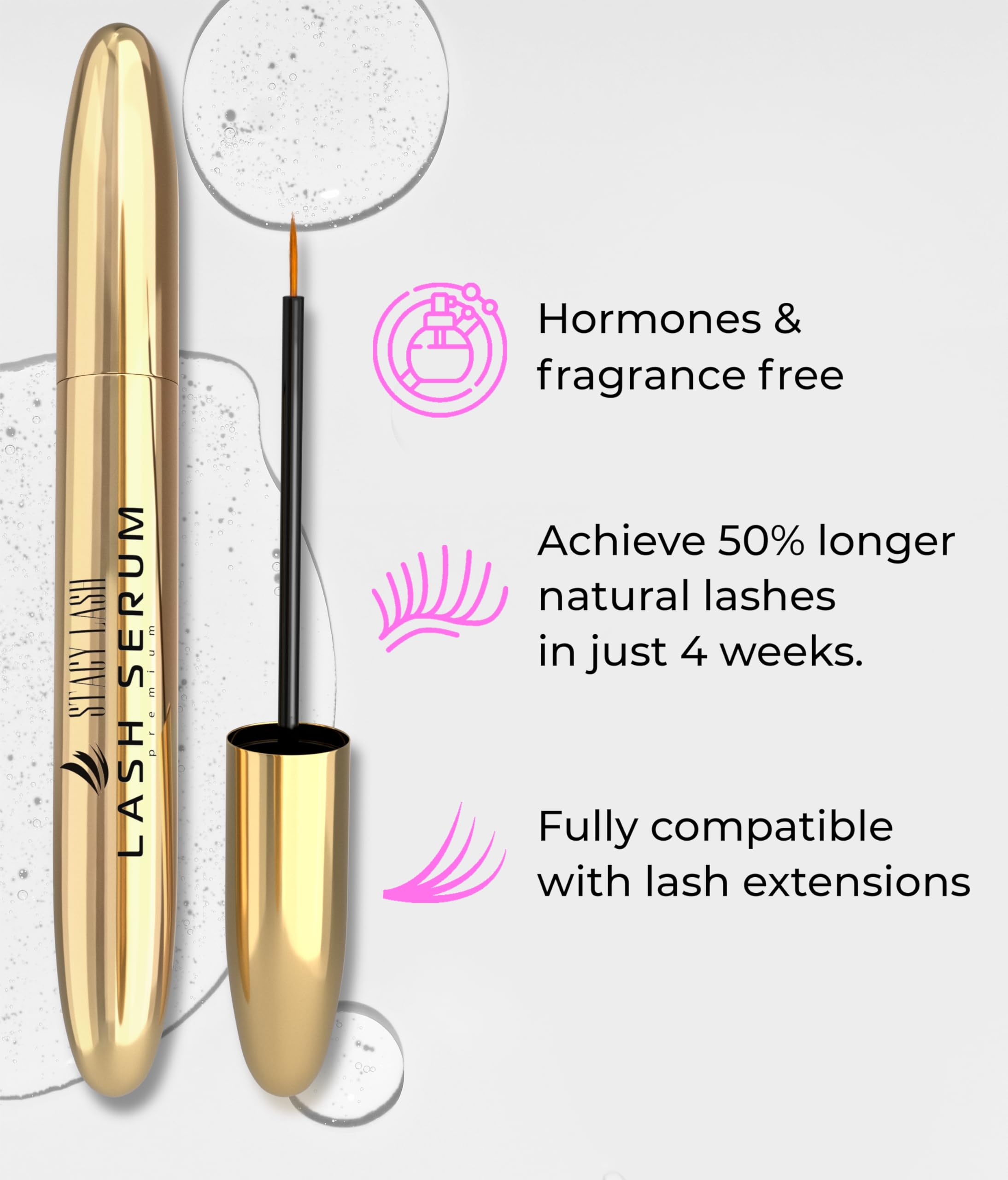 Stacy Lash Growth Serum eyebrow application shows brow use for fullness.