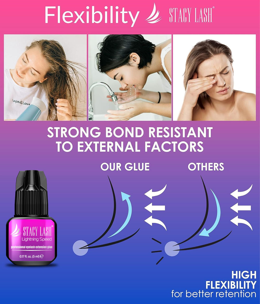 STACY LASH low-viscosity glue; helps prevent clumps during lashes.