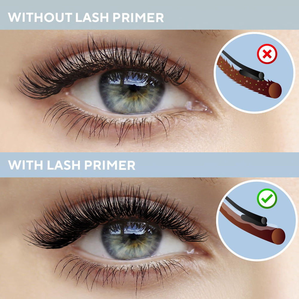 Stacy Lash Primer before-after lashes show prep for stronger extensions.