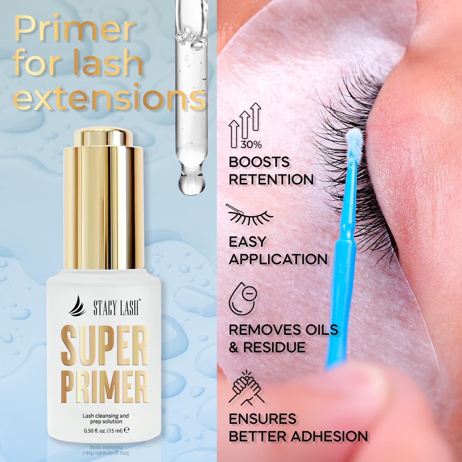 Stacy Lash Primer built-in dropper enables precise primer application.
