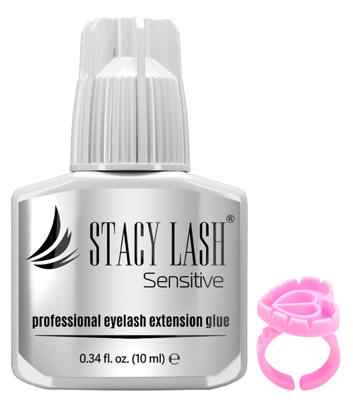 STACY LASH Sensitive glue bottle demonstrates low fumes for comfortable lash work.