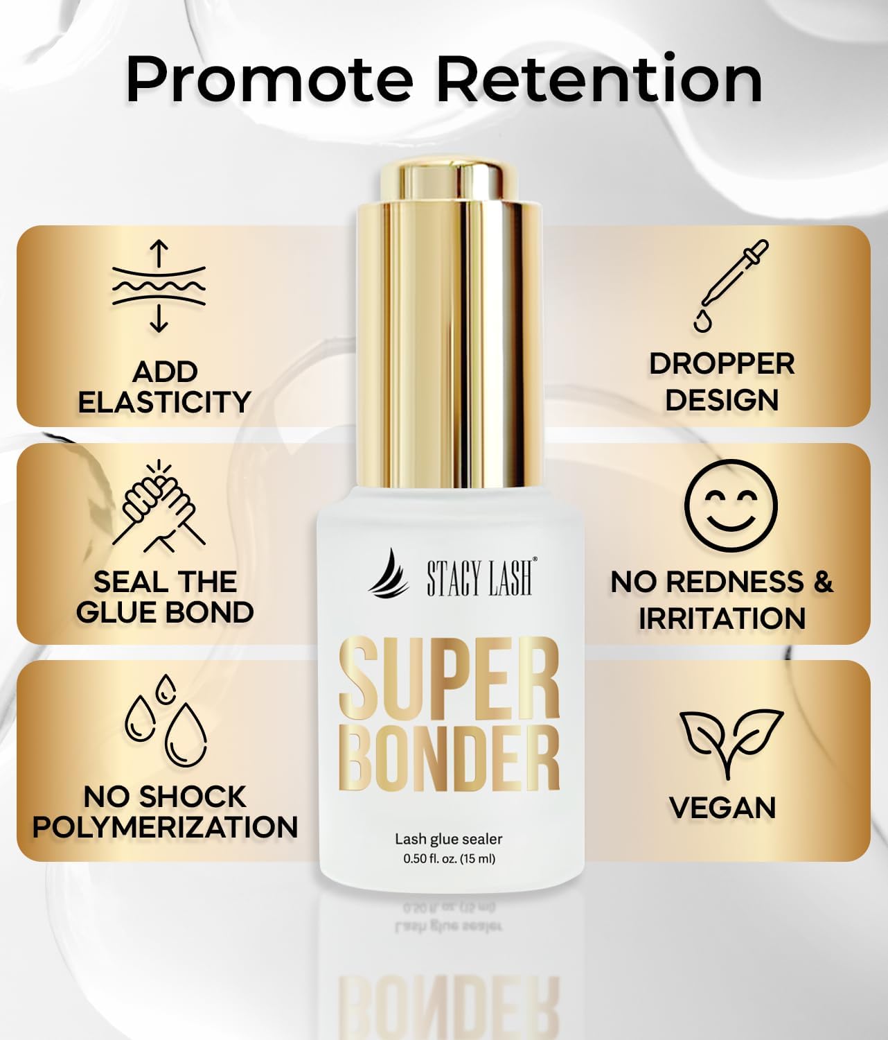 STACY LASH Super Bonder on eye with lash extensions demonstrates durable hold