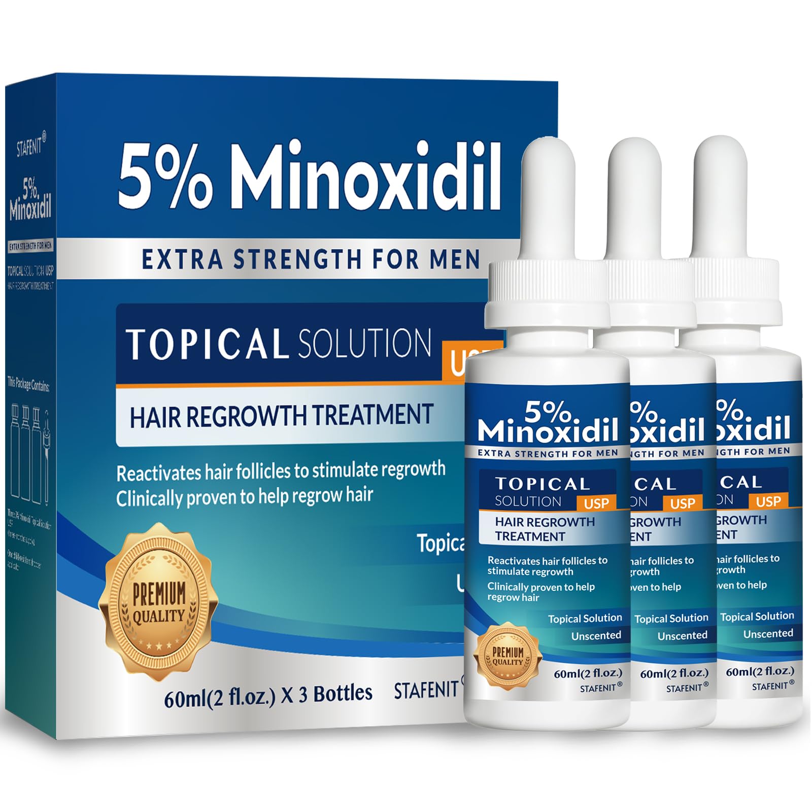 Stafenit 5% minoxidil bottle for targeted scalp regrowth with daily use