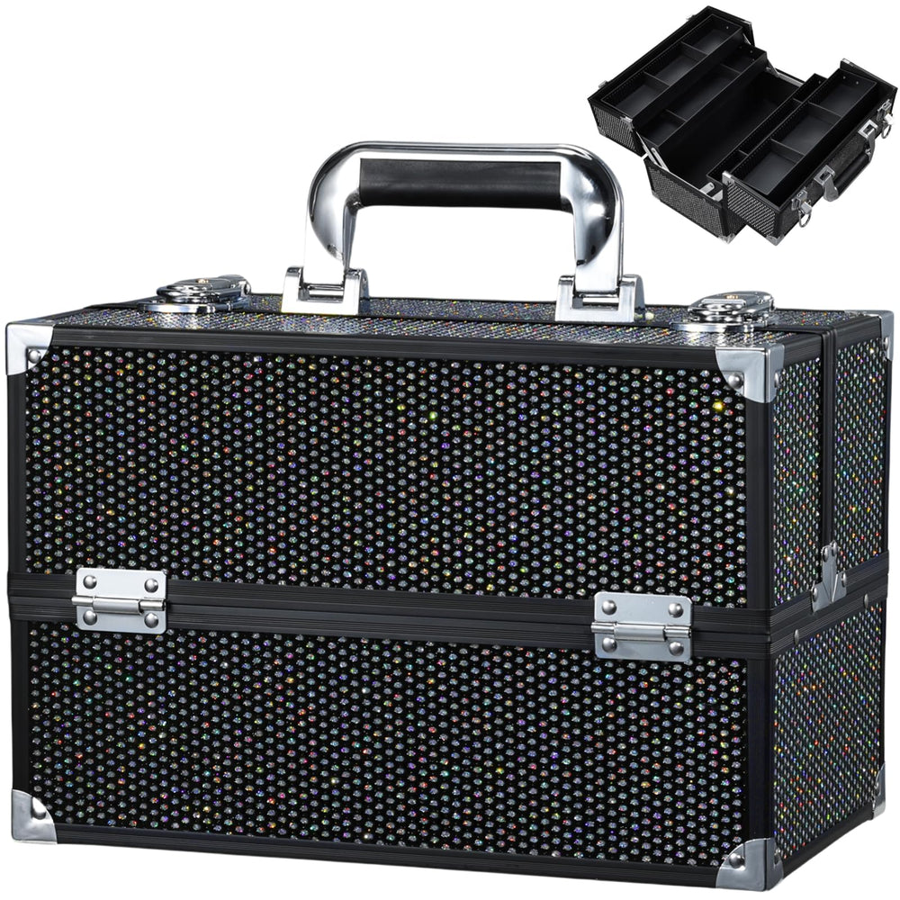 Stagiant makeup train case in diamond black with spacious interior for organized cosmetics on the go.