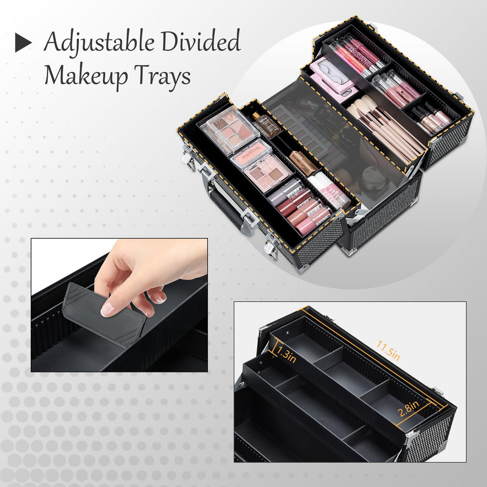 Stagiant trays with dividers shown for precise separation of brushes and palettes.