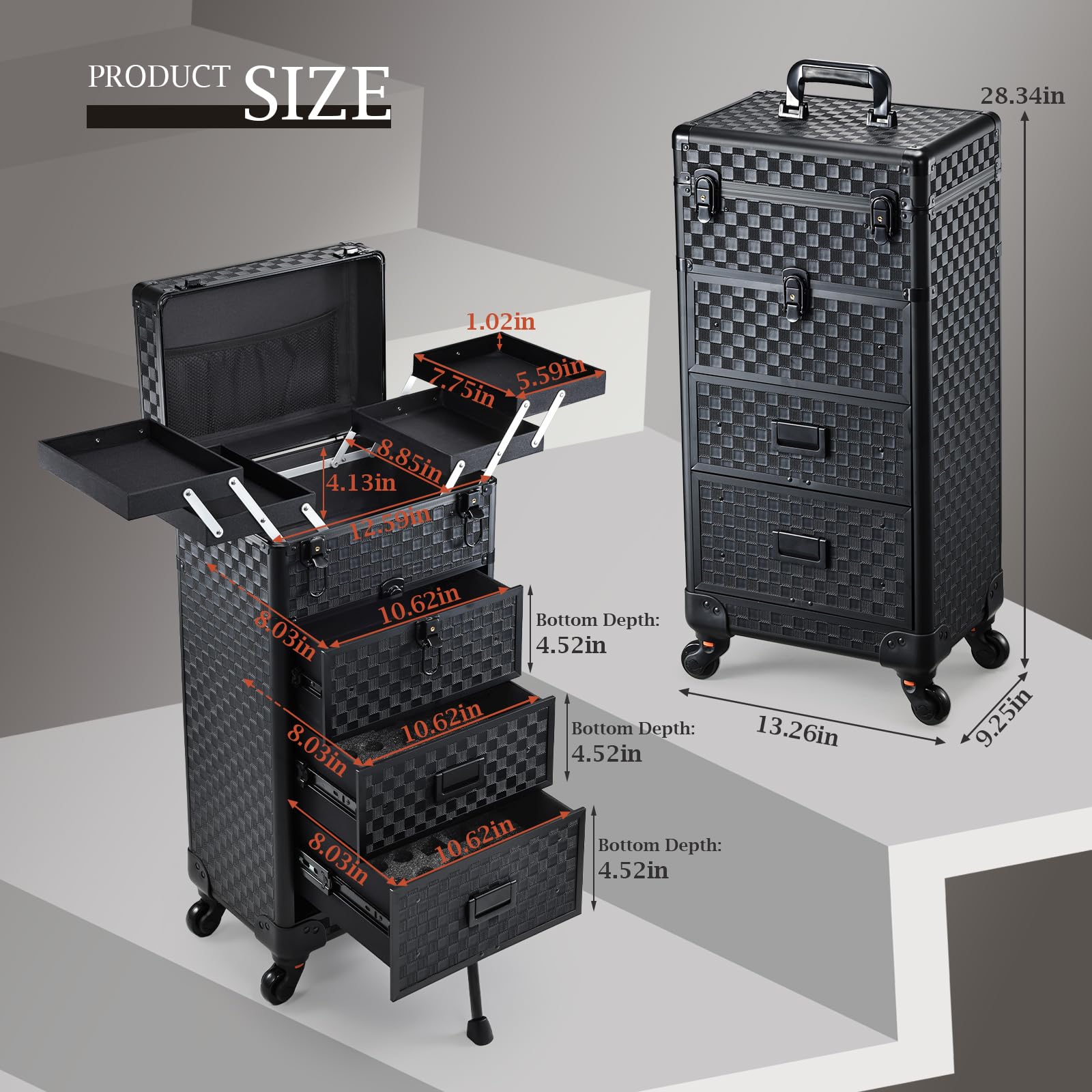 Stagiant 360-degree wheels glide quietly for easy transport in studio or salon.