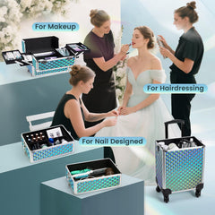 Stagiant top-section detachable for portable makeup pouch use during sessions.