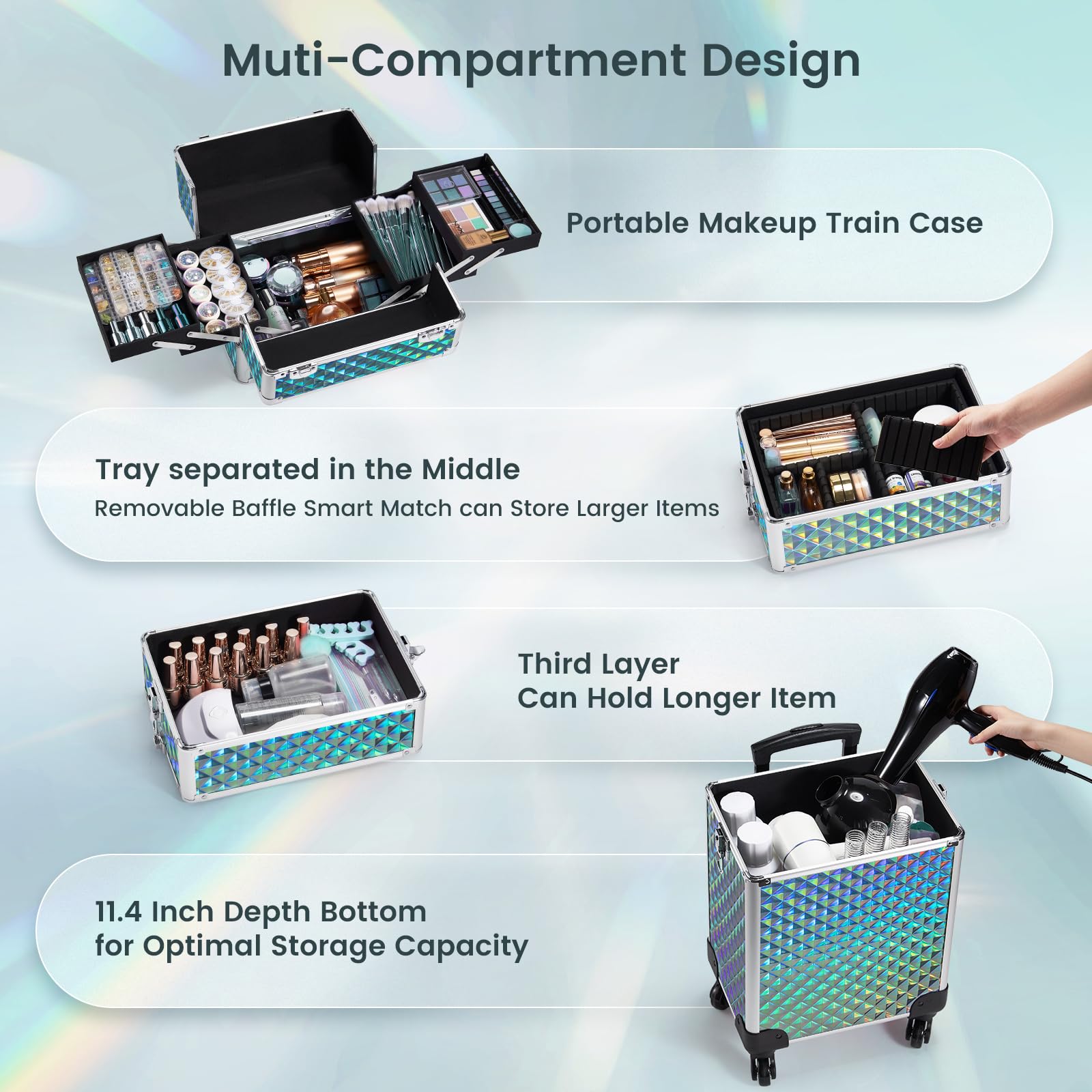 Stagiant large-capacity bottom storage fits tools, cosmetics, and accessories.