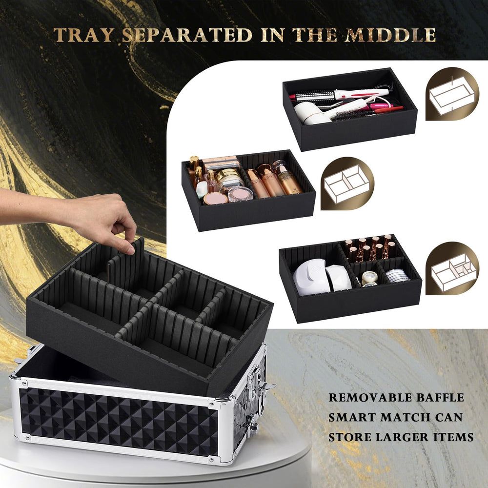 Stagiant rolling makeup case corner reinforcement and sturdy frame.